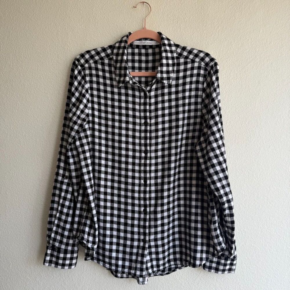 Calvin Klein Jeans Black & White Buffalo Check Flannel Button Down Shirt size L